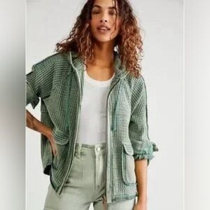 Free People Roger’s Hooded Cardigan Green Relaxed Fit